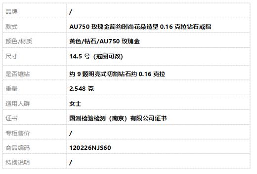 【天然正品】AU750玫瑰金简约时尚花朵造型0.16克拉钻石戒指14.5号（戒圈可改）120226NJS60 商品图8