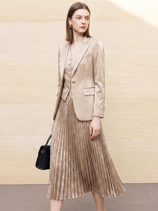 IWY/轻奢优雅风香槟色西装套装女职业装马甲百褶裙三件套高级感CVS339 商品图2