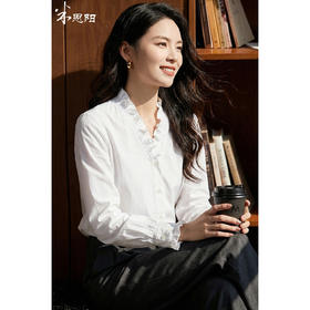 米思阳2026春季新款法式优雅风减龄花边领衬衫宽松直筒上衣女4374