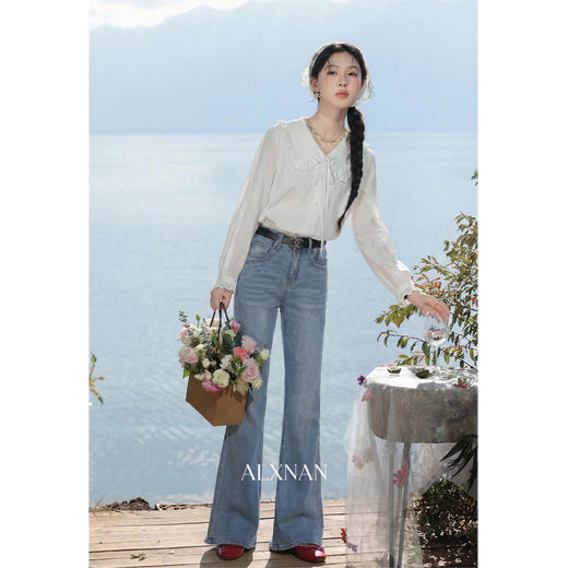 鹿向南「情深缘浅」修身微喇牛仔长裤女春新款时尚百搭紧身休闲裤 商品图3