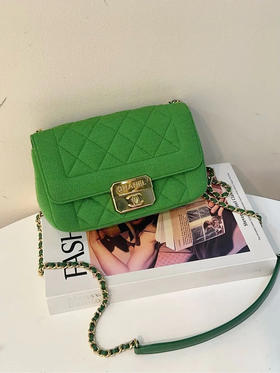 Chanel Jersey 针织 绿色 mini 金扣 单肩包