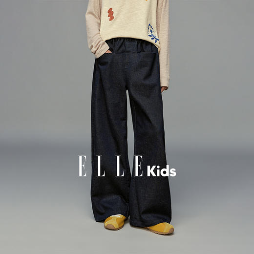 💕春3童装复古水洗全腰松紧弯刀仿牛仔休闲长裤 商品图0