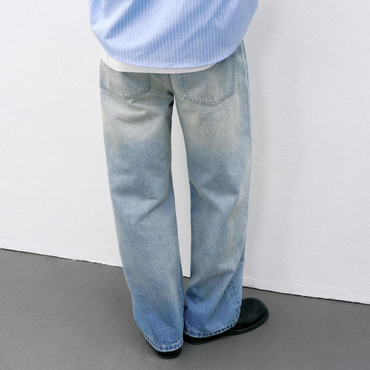 714street竹节纹渐变水洗直筒牛仔裤2026春季微宽松长裤男女同款 商品图1