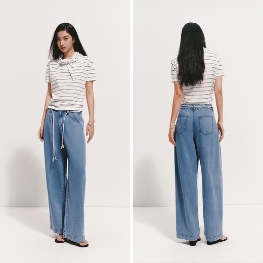 森柔|森马牛仔裤女夏腰带凉感宽松长裤2026新款时尚松弛感阔腿裤 商品图4