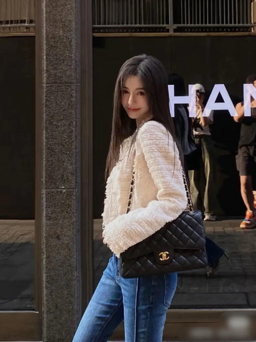 Chanel CF jumbo 黑金 荔枝纹牛皮 单肩包 商品图3