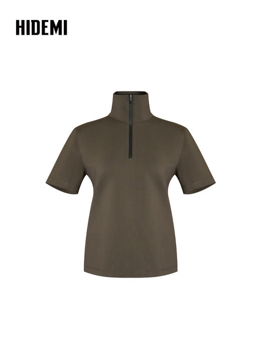 HIDEMI 极简修身立领半开襟拉链短袖上衣 商品图8