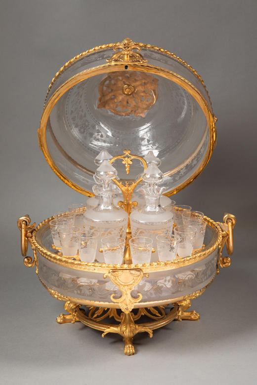 独角鹿西洋古董1850-1870年代法国拿破仑三世时期出品铜鎏金精雕修饰巴卡拉水晶酒具套装 商品图1