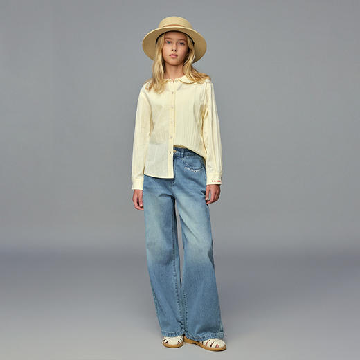 💕春3童装法式棉布刺绣娃娃领甜美长袖衬衫 商品图3