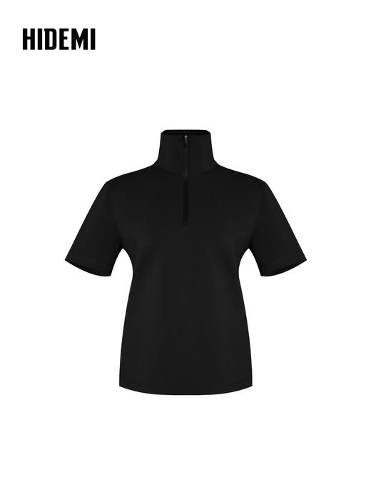 HIDEMI 极简修身立领半开襟拉链短袖上衣 商品图9