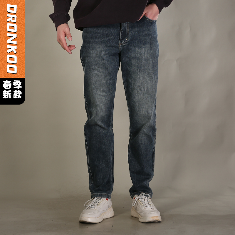 DRONKOO 2026 织带腰带表袋双7皮标织唛中厚牛仔长裤