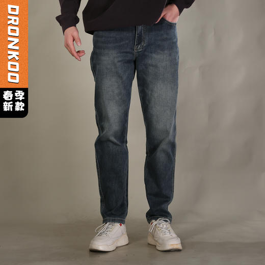 DRONKOO 2026 织带腰带表袋双7皮标织唛中厚牛仔长裤 商品图0