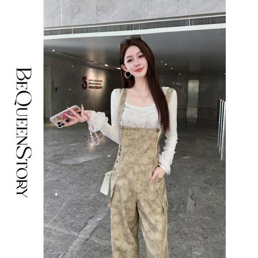 【大货捡漏，不退不换】  【街头写意】时尚舒适莱赛尔复古印花工装连体背带裤早秋 商品图3