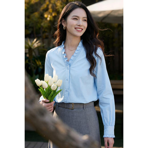 米思阳2026春季新款法式优雅风减龄花边领衬衫宽松直筒上衣女4374 商品图6