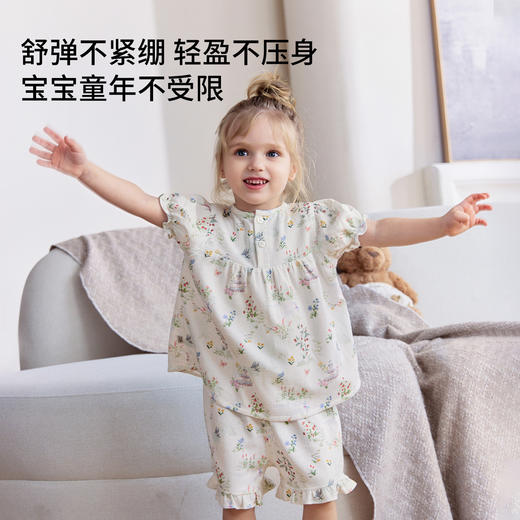 【宝宝服饰】嫚熙弹力丝麻棉儿童家居服套装男女童宝宝睡衣春夏 商品图3