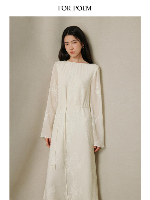 ForPoem 26/SS 原创设计通勤系列压褶刺绣花直筒连衣裙长裙 商品图1