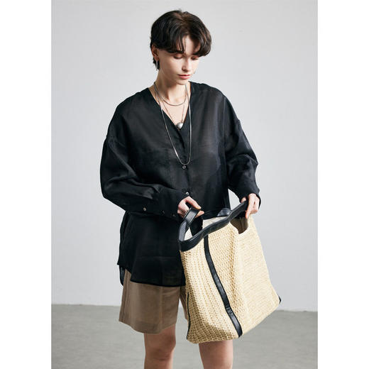 100%苎麻长袖衬衫女2026年春夏新款V领宽松通勤纯色麻料衬衣 商品图3