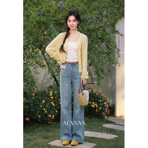 鹿向南「繁星点点」烫钻蓝色直筒牛仔裤春季款时尚百搭修身长裤女 商品图4