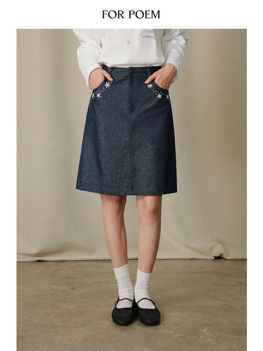 ForPoem 26/SS 原创设计口袋绣花牛仔半裙 商品图0