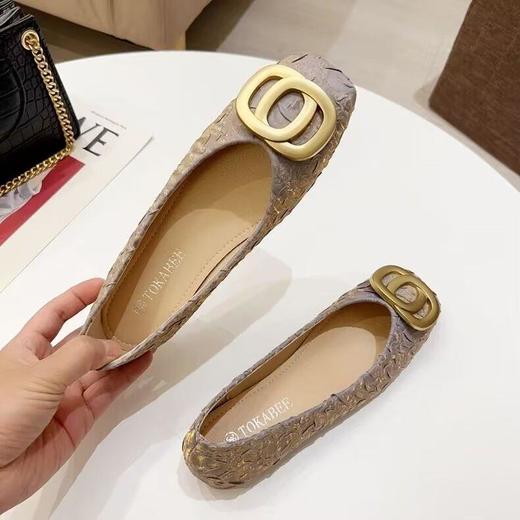 百搭金属扣浅口方头豆豆鞋女新款简约温柔风舒适平底单鞋35-40★娃娃优选 商品图2