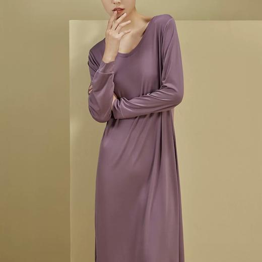 【女士兰精莫代尔V领长袖连衣裙家居服】/睡衣 轻柔舒适透气 极简百搭不挑身材 商品图0