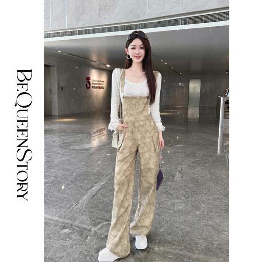 【大货捡漏，不退不换】  【街头写意】时尚舒适莱赛尔复古印花工装连体背带裤早秋 商品图4