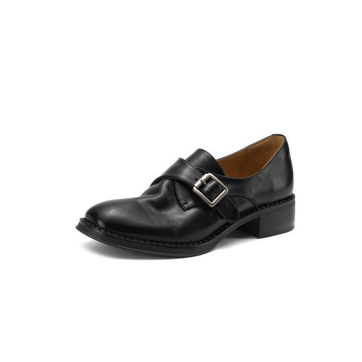 水洗头层牛皮皮带扣圆头复古风小皮鞋！2026一脚蹬粗跟浅口单鞋女乐福鞋！ 商品图4