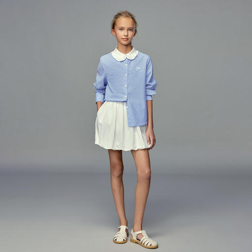 💕春3童装法式荷叶领蓝白格纹长袖衬衫 商品图2