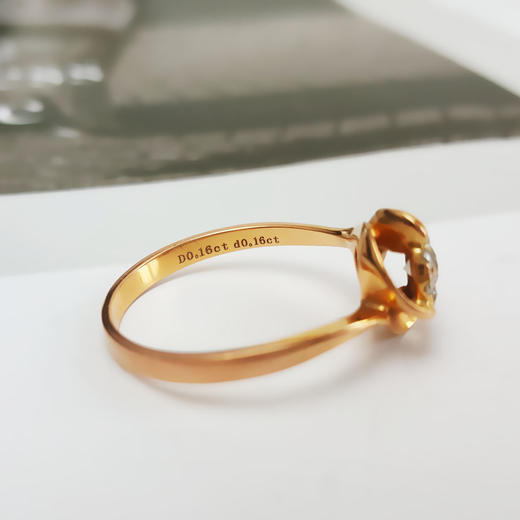 【天然正品】AU750玫瑰金简约时尚花朵造型0.16克拉钻石戒指14.5号（戒圈可改）120226NJS60 商品图5