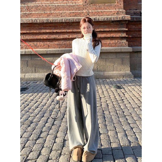 <曾小咸推荐>3.2现货秒杀！微信超特价！韩系抽绳高腰直筒休闲裤（加绒） 日常199.99 立减110 秒杀89.99！ 商品图2