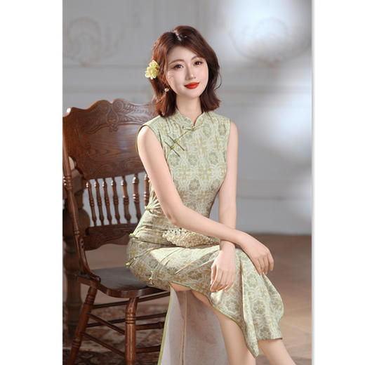 绿色复古新中式港风，无袖改良旗袍日常可穿GX-282329 商品图1