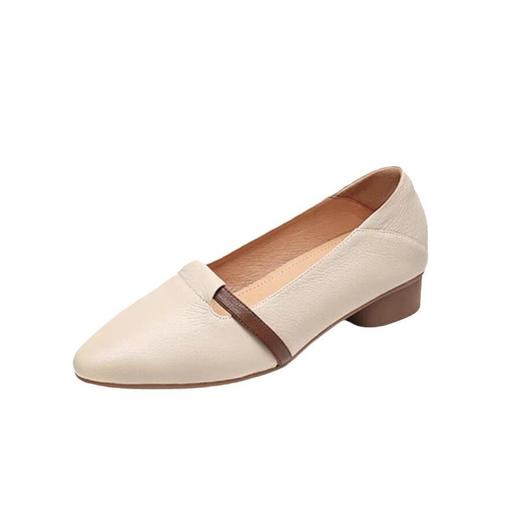 单鞋女秋季新款舒适百搭粗跟软皮软底不累脚一脚蹬尖头低跟鞋35-40★娃娃优选 商品图4