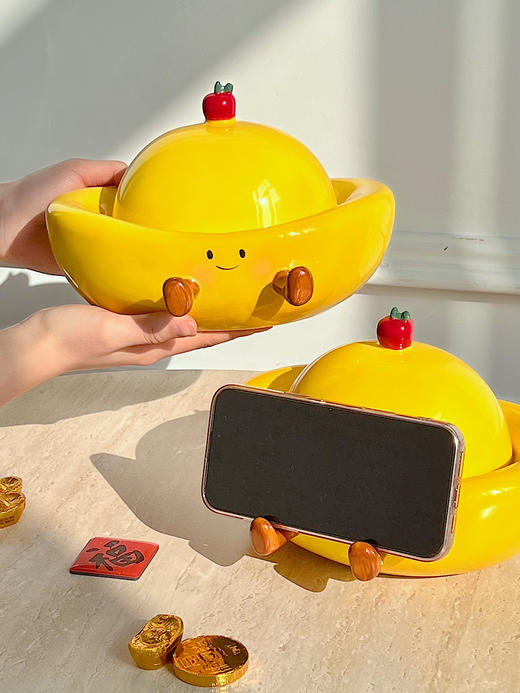 摩登主妇元宝干果盘桌面茶几可爱陶瓷糖带盖可爱乔迁新年结婚礼物 商品图1