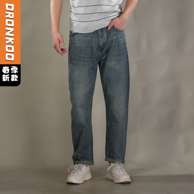 DRONKOO 2026 正常腰表袋右后袋折线棕标绣线织唛中厚牛仔长裤