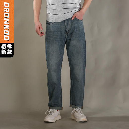 DRONKOO 2026 正常腰表袋右后袋折线棕标绣线织唛中厚牛仔长裤 商品图0