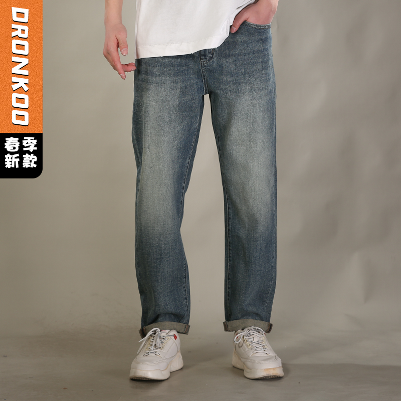 DRONKOO 2026 正常腰表袋后口袋彩色漆点中厚牛仔长裤