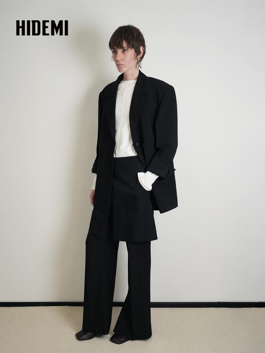 HIDEMI 绵羊毛设计感黑色翻领西装西服外套 商品图5