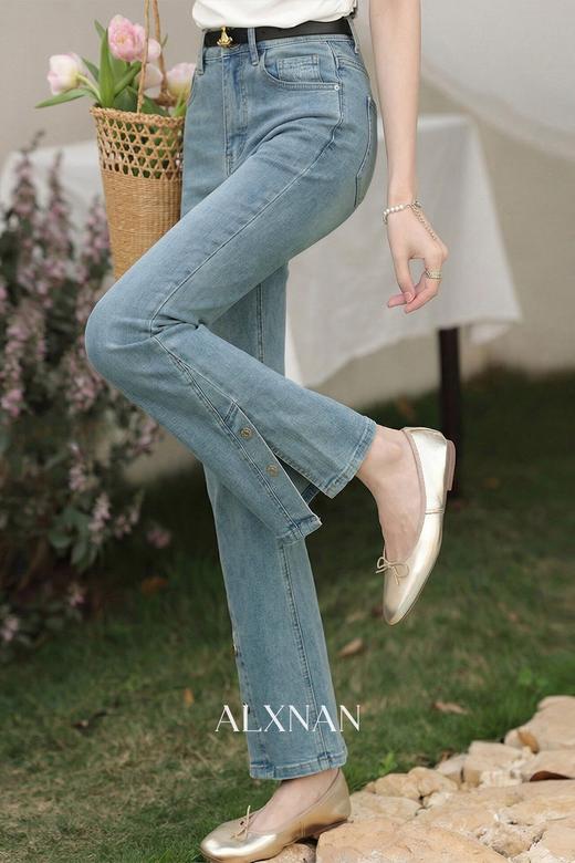 鹿向南「扣上心弦」蓝色微喇牛仔裤春季时尚设计感高腰紧身长裤女 商品图5