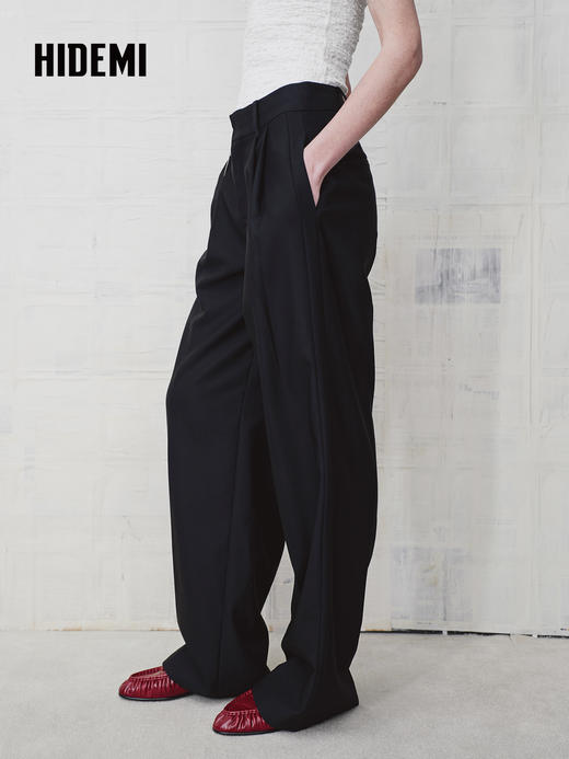 HIDEMI 绵羊毛经典立裁褶裥显瘦阔腿西裤长裤 商品图1