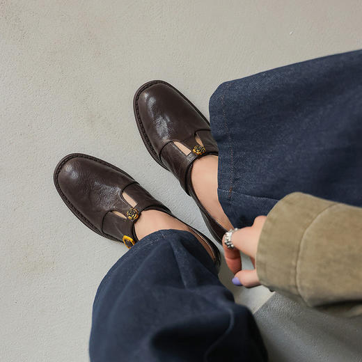 2026新款四季女鞋羊皮花朵复古风小皮鞋黑色舒适低帮浅口单鞋40码 商品图2