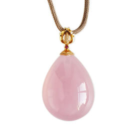 【天然正品】AU750精品黄金镶钻镶天然水滴型星光芙蓉石吊坠项链59.2*32.3*22.4MM（皆取最大值）120126NJT13