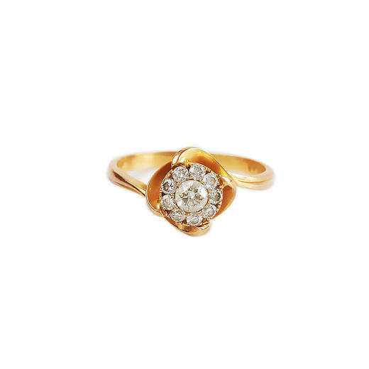 【天然正品】AU750玫瑰金简约时尚花朵造型0.16克拉钻石戒指14.5号（戒圈可改）120226NJS60 商品图0