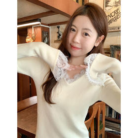 【129元任选2件】现货！ 法式v领杏色加绒针织衫