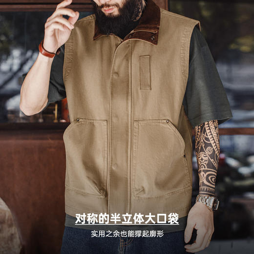 马登工装美式复古safari马甲猎装纯棉卡其色灯芯绒背心外套男款春 商品图2