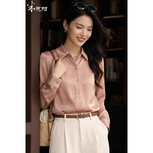 「柔金缎真丝衬衫」会呼吸的桑蚕丝 柔滑亲肤 自带珍珠光泽 远看显贵 近触高级 米思阳2026春季衬衫高级感通勤百搭显瘦翻领长袖女式衬衫1420 商品图0