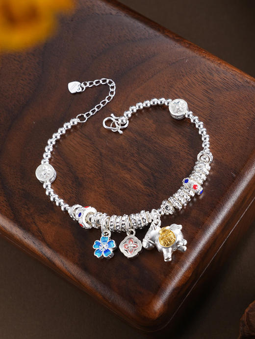 子佩集【‌萌马献瑞】银S999手串手链【SC001766】小马镀金珐琅彩腰缠万贯钱串2602 商品图9