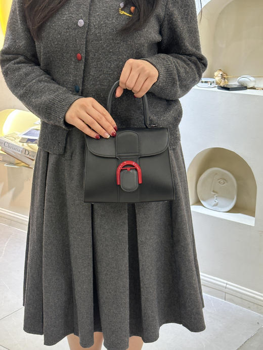 德尔沃 brilliant mini 黑色 红扣 box牛皮 手提包 商品图3