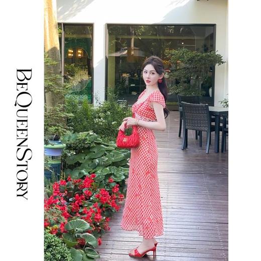 【孤品样衣，不退不换】【苏格兰野餐】轻奢经典格纹乔其纱印花荷叶边连衣裙 商品图3