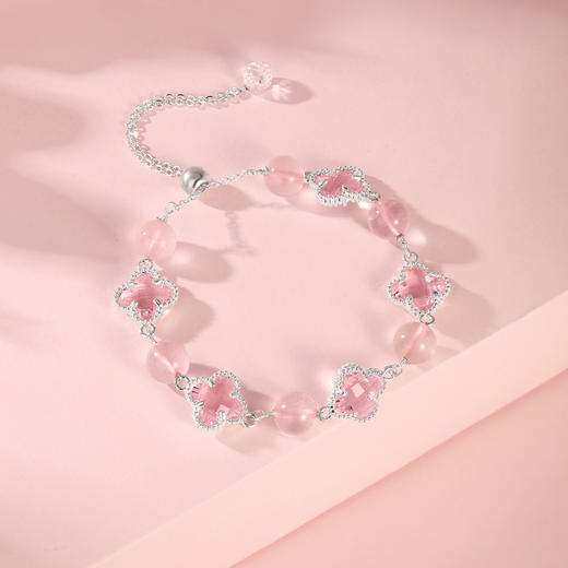 金六福吉祥粉水晶四叶幸运草手链★ 商品图2