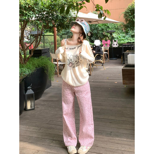 <曾小咸推荐>3.1现货秒杀！微信超特价！韩系粉色豹纹高腰直筒牛仔裤 日常229.99 立减130 秒杀99.99！ 商品图4