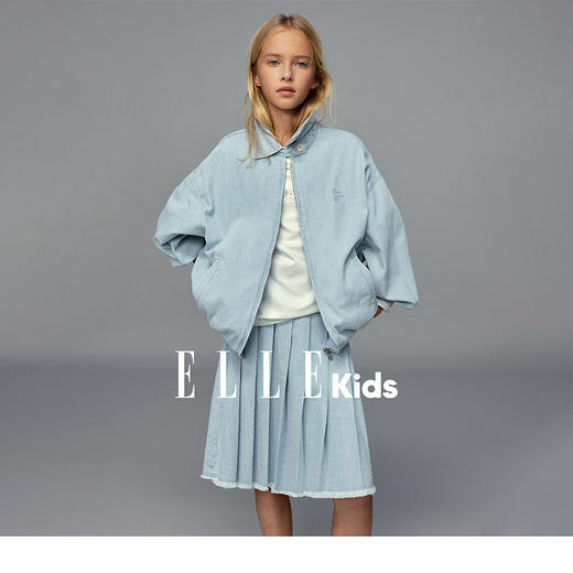 💕春3童装休闲宽松老钱风简约刺绣牛仔夹克长袖外套/百褶半身裙 商品图1